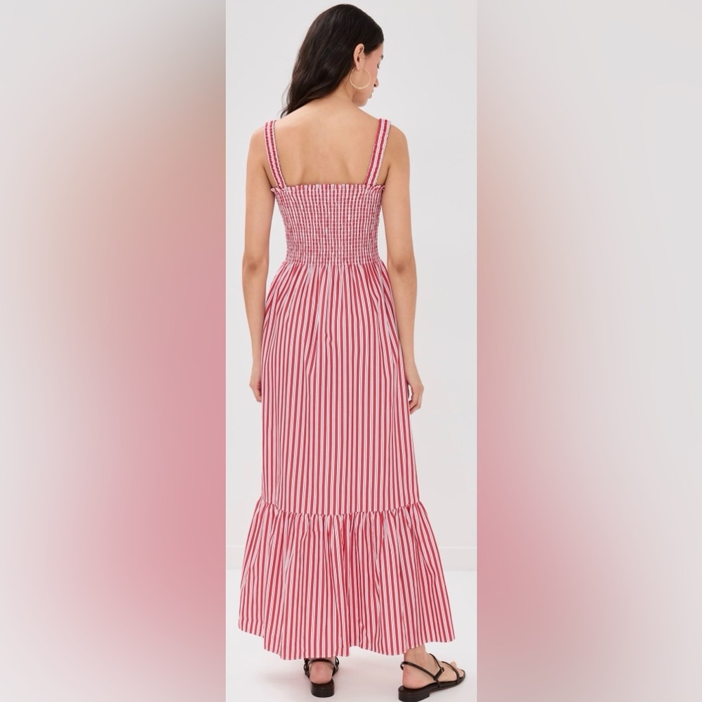 Hill House Anjuli Nap Dress Smocked Red White Striped Midi Maxi Dress Large L - Picture 3 of 7